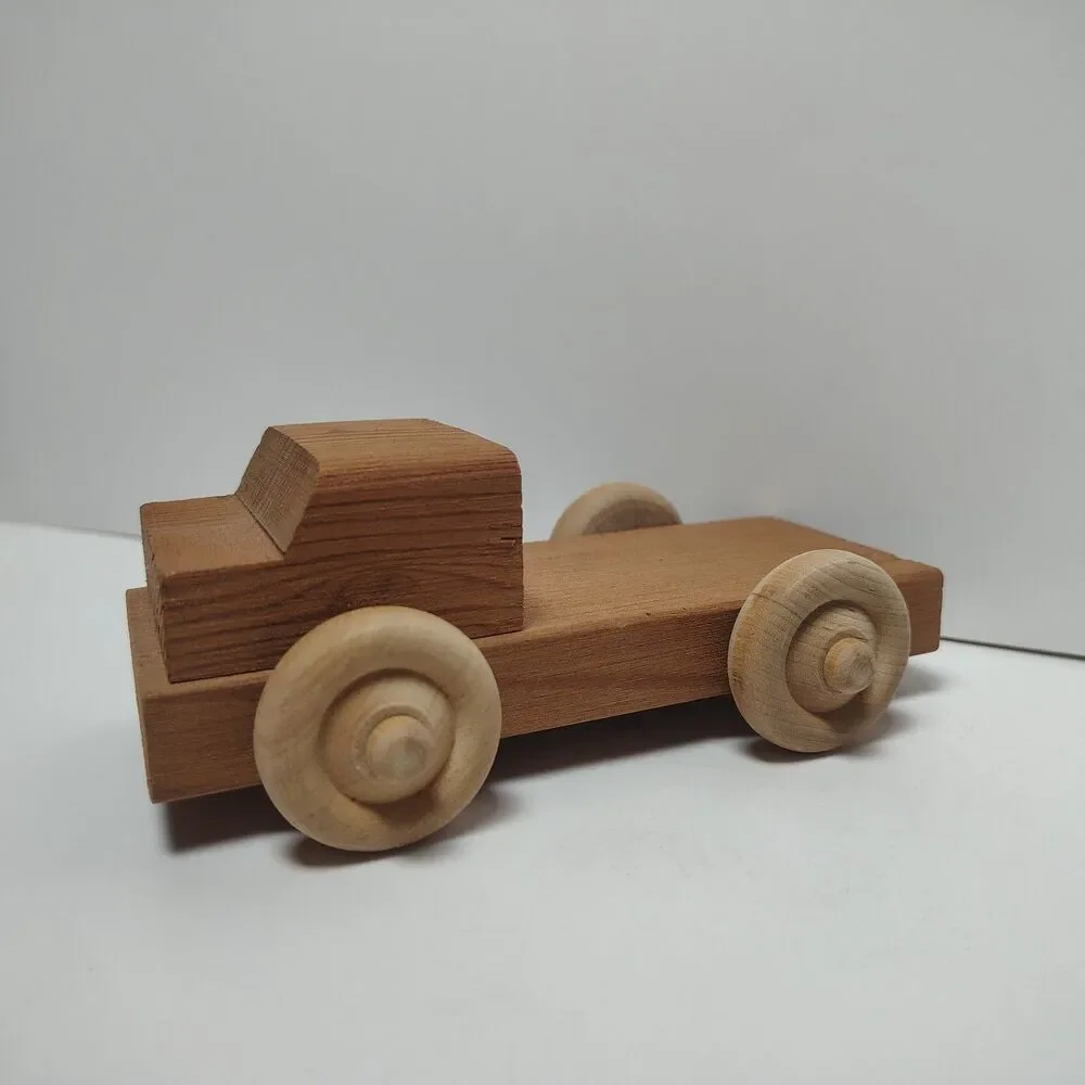 Vintage Handcrafted California Redwood Rolling Wooden Wheel Toy Flatbed Truck